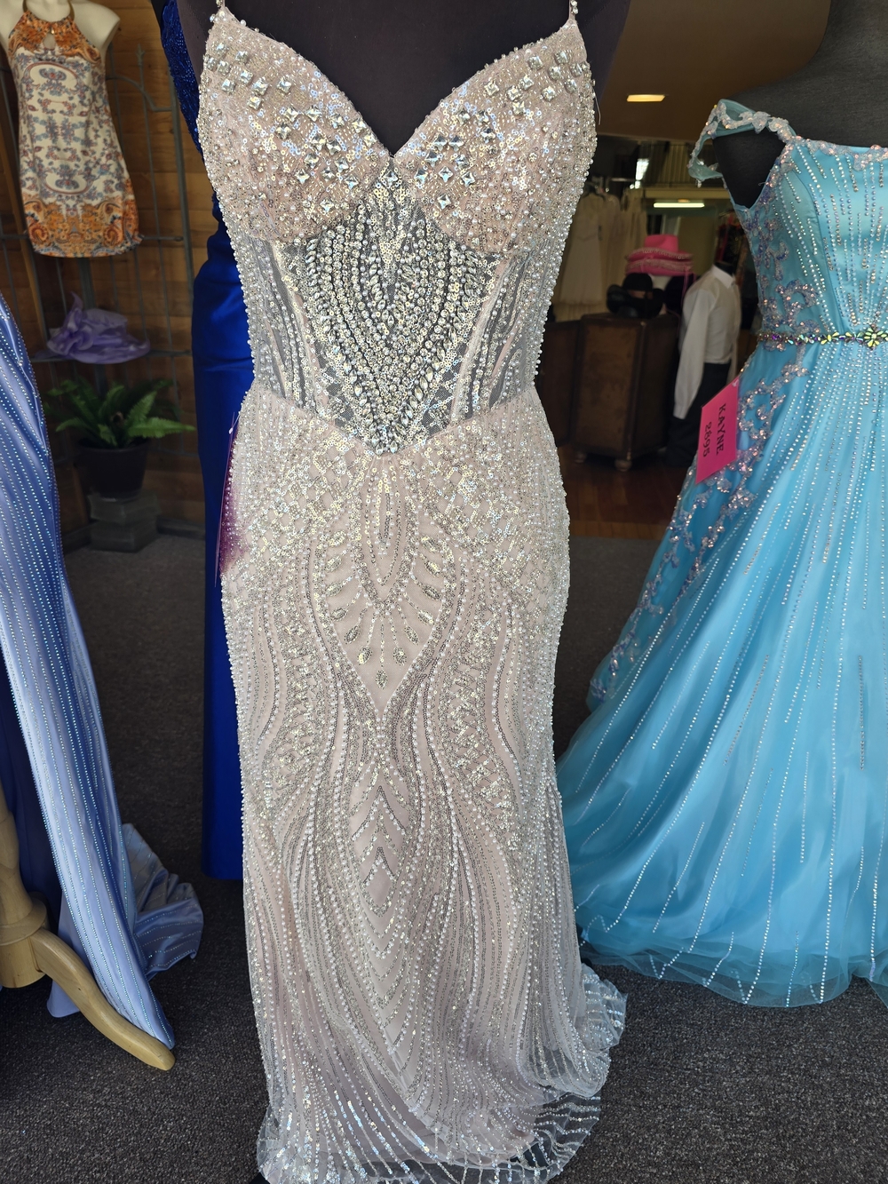 Embellished Blush Pink Beaded Prom Dress